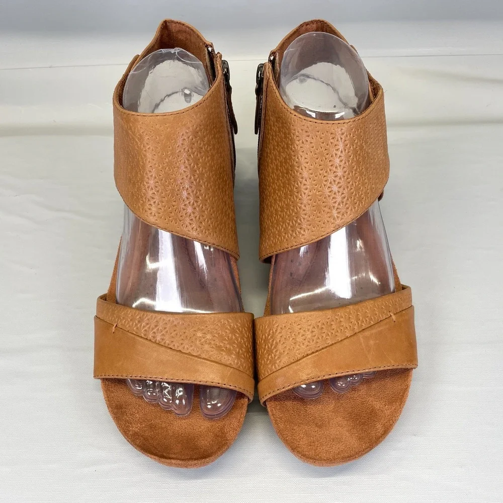 Rockport Cobb Hill Hollywood Wedge Sandals Womens Size 9 M Brown Leather Shoes